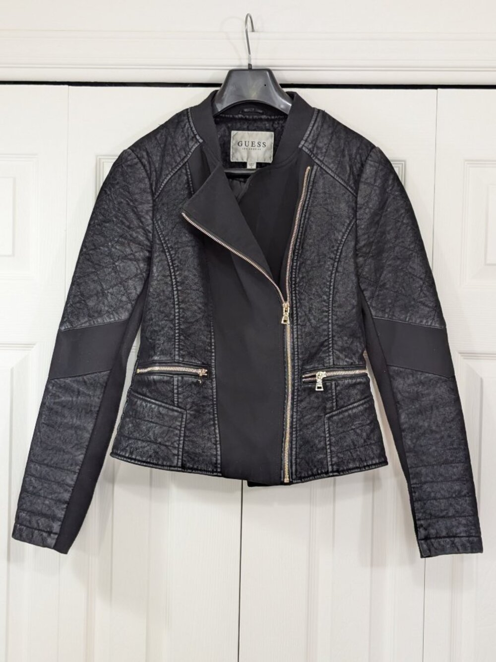 Guess Womens Faux Suede Biker Jacket - Black